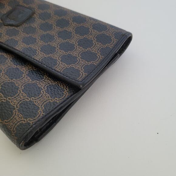 Celine Vintage Trifold Leather Large Wallet Macadam Brown Black Long Logo Design - Picture 14 of 14